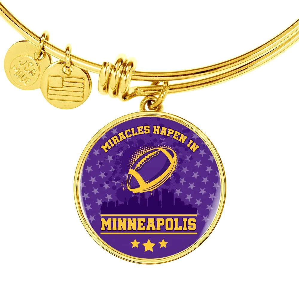 Minneapolis Miracle Personalized Engraved Gold Circle Bangle Bracelet Custom Na